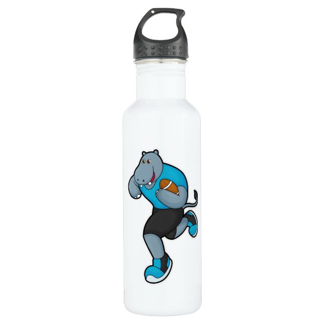 Bouteille D'eau Hippo comme joueur de football avec football (Devant)