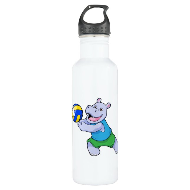 Bouteille D'eau Hippo comme joueur de volleyball avec volleyball (Devant)