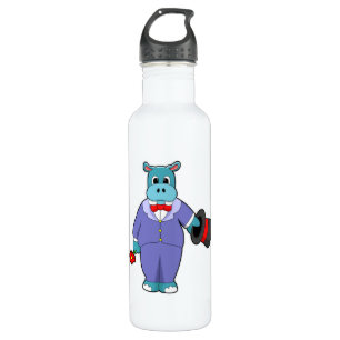Bouteille D'eau Hippo en groom avec costume et Rose