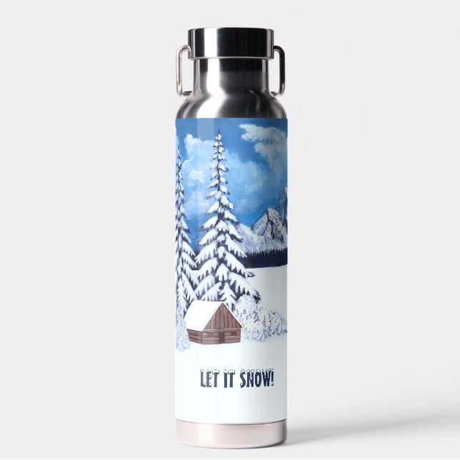 Bouteille D'eau Hiver Wonder Scène Argent Isolé (Avant)