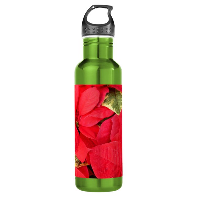 Bouteille D'eau Holly Point Poinsettias vacances Floral (Devant)