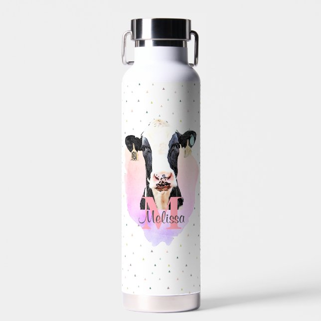 Bouteille D'eau Holstein Cow Joli animal de ferme Monogramme Motif (Avant)