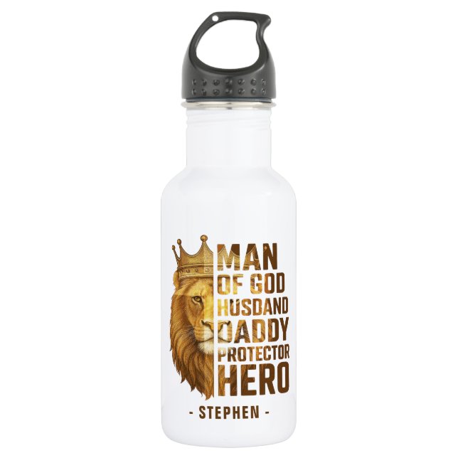 Bouteille D'eau Homme de Dieu Lion Couronne Design - Mari, papa (Devant)