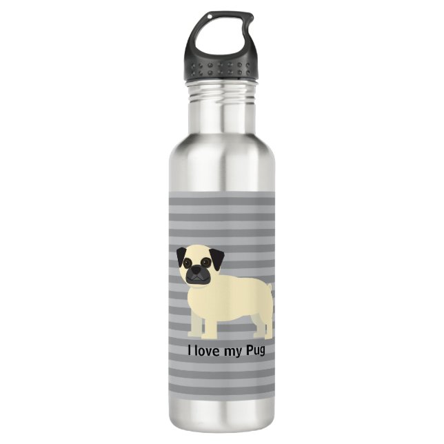Bouteille D'eau I love my Pug Gray Lined (Devant)