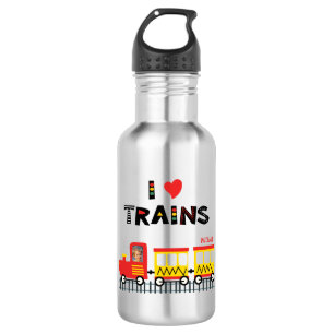 Bouteille D'eau I Love Trains Colorful Kids Photo et nom