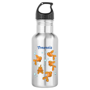 Bouteille D'eau Illustration de caricature de poisson rouge orange