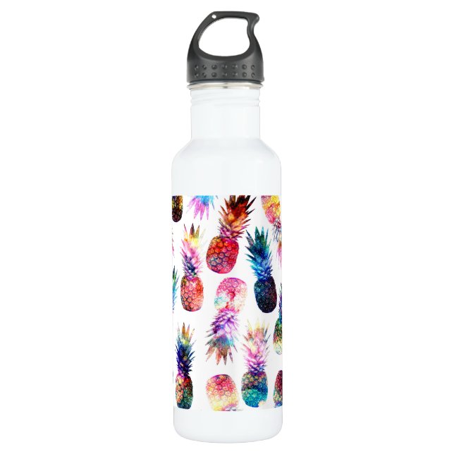 Bouteille D'eau Illustration de l'aquarelle et des ananas nébuleux (Devant)