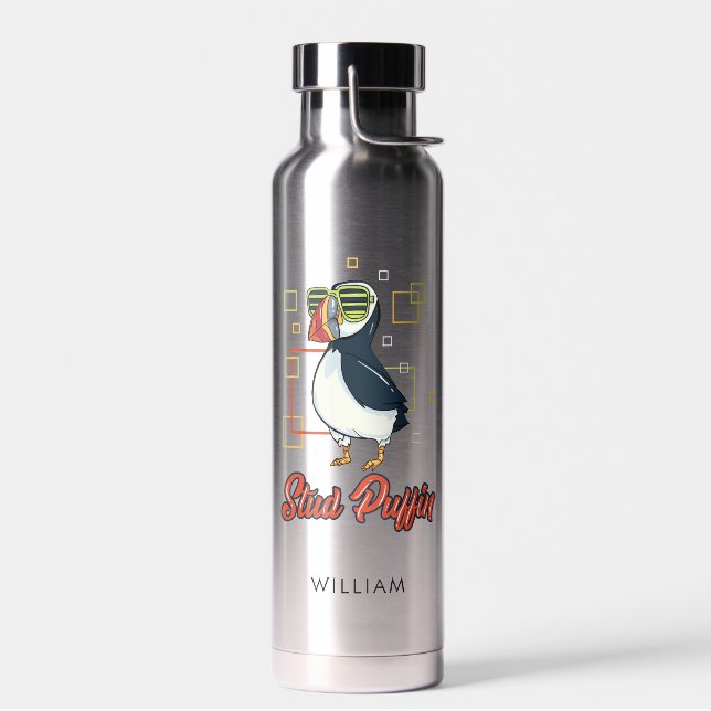 Bouteille D'eau Illustration de Puffin d'Oiseau de mer personnalis (Gauche)
