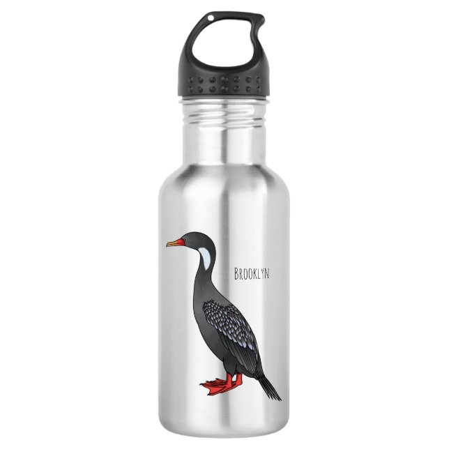 Bouteille D'eau Illustration d'oiseau cormoran à pattes rouges (Devant)