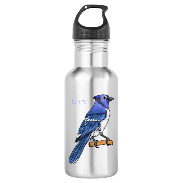 Bouteille D'eau Illustration d'oiseau de jay bleu (Devant)