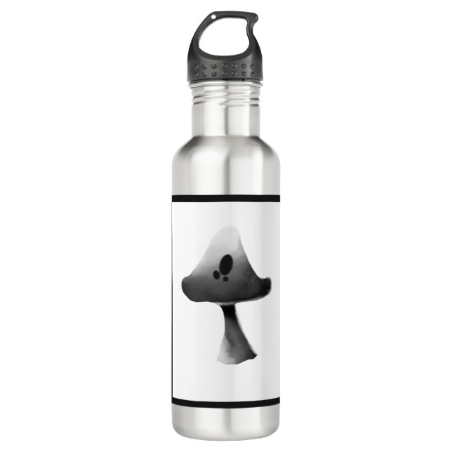 Bouteille D'eau Illustration du champignon noir et blanc (Devant)