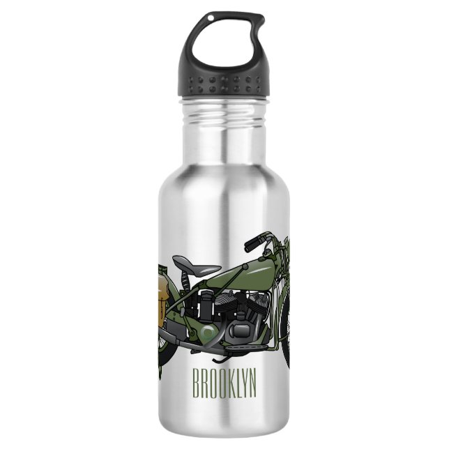 Bouteille D'eau Illustration d'une moto de croiseur militaire (Devant)