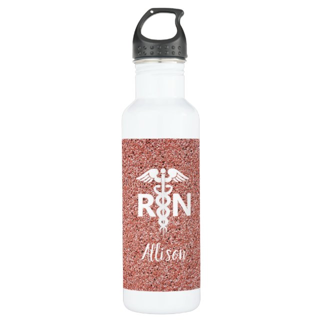 Bouteille D'eau Infirmière inscrite Caduceus Rose Parties scintill (Devant)