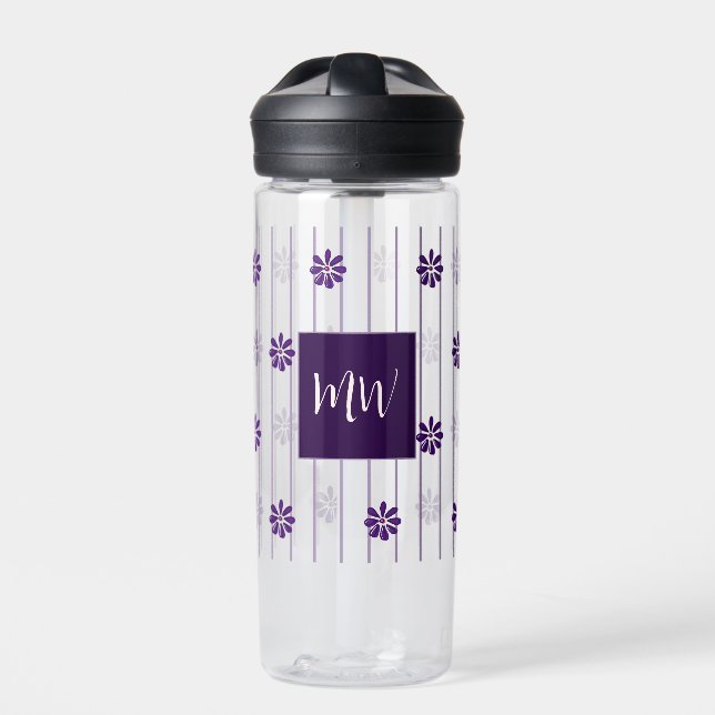 Bouteille D'eau Initiales chic Police de script Lignes violettes & (Extérieur)