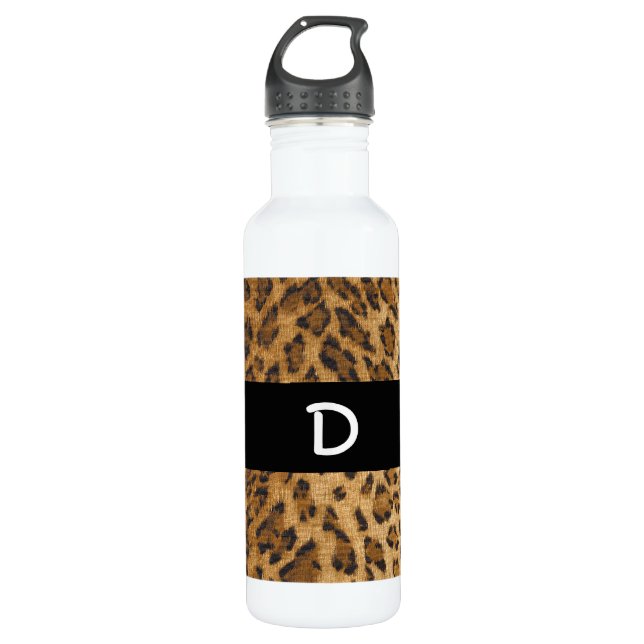 Bouteille D'eau Initiales de monogramme Empreinte de léopard D (Devant)
