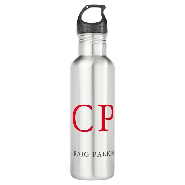 Bouteille D'eau Initiales en rouge clair monogramme professionnel (Devant)