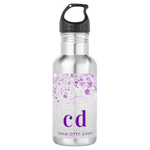 Bouteille D'eau Initiales monogrammes de parties scintillant viole