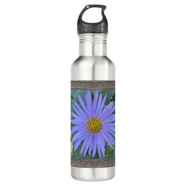 Bouteille D'Eau Inspirante Avec Aster Bleu (Devant)