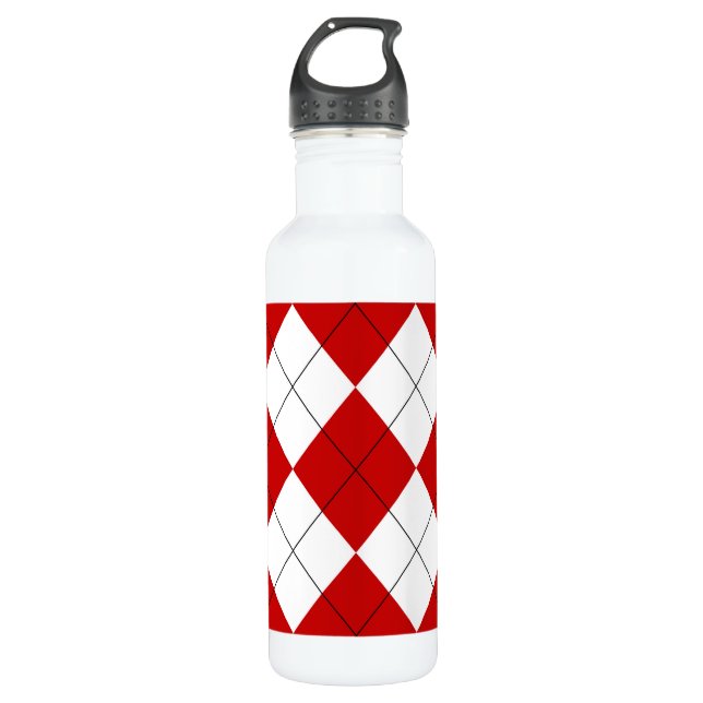 Bouteille D'eau Jacquard preppy Tartan Diamond Plaid Rouge Blanc (Devant)
