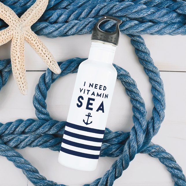 Bouteille D'eau J'ai besoin de vitamine marine et blanc (Créateur téléchargé)