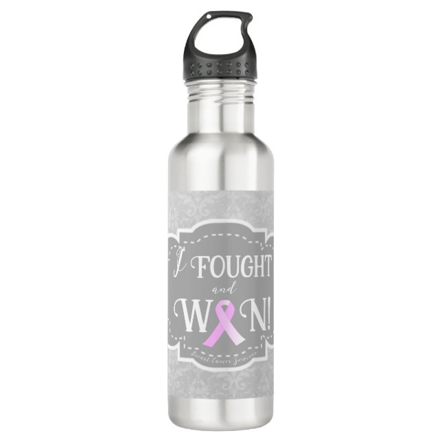 Bouteille D'eau J'ai combattu et gagné | Survivant du cancer du se (Devant)