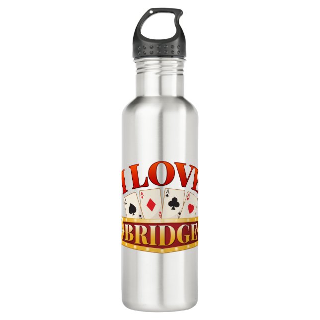 Bouteille D'eau J'aime Joueur de carte de pont (Devant)