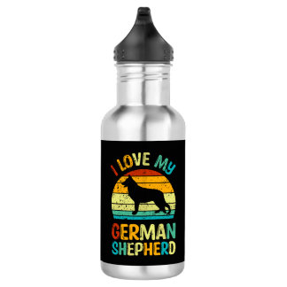 Bouteille D'eau J'aime mon berger allemand Chien bleu Brown couche