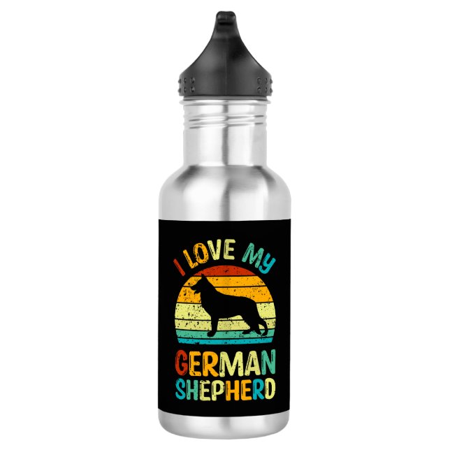 Bouteille D'eau J'aime mon berger allemand Chien bleu Brown couche (Droite)