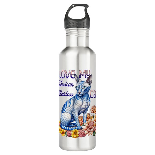 Bouteille D'eau J'aime mon chat mexicain sans cheveux (Devant)