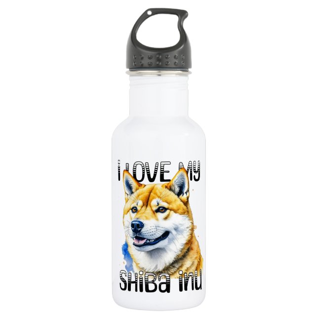 Bouteille D'eau J'Aime Mon Shiba Inu | Propriétaire de chien (Devant)