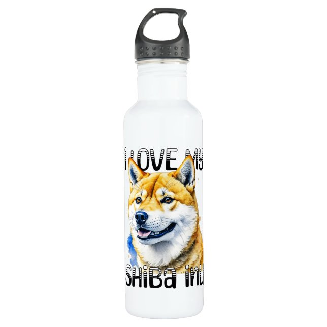 Bouteille D'eau J'Aime Mon Shiba Inu | Propriétaire de chien (Devant)