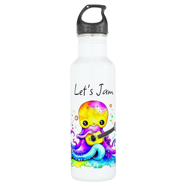 Bouteille D'eau Jam | Octopus Jouer Guitare Acoustique (Devant)