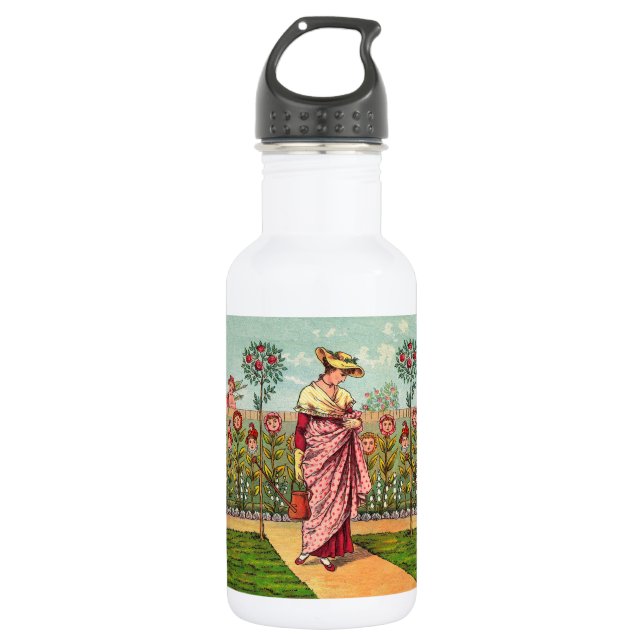 Bouteille D'eau Jardin Cultivation Flower Woman Art Antique (Devant)