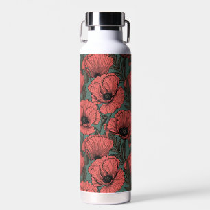 Bouteille D'eau Jardin de coquelicot dans le corail, brun et vert 