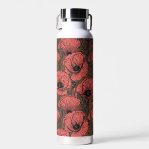 Bouteille D'eau Jardin de coquelicot dans le corail et brun