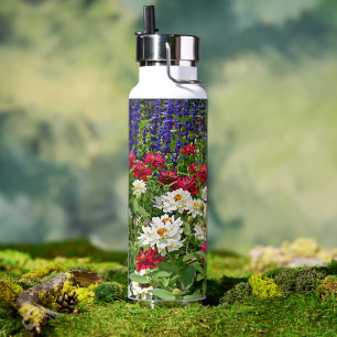 Bouteille D'eau Jardin Floral Zinnia et Salvia Bleue