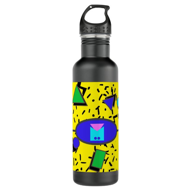 Bouteille D'eau Jaune 80s Memphis Style Abstrait Monogramme rétro (Devant)