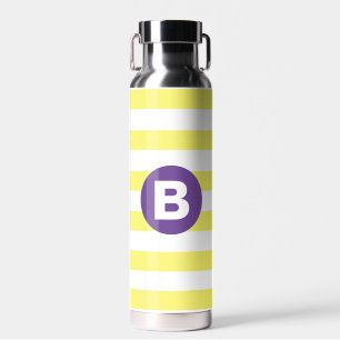 Bouteille D'eau Jaune Ensoleillé Rayé Monogramme Violet