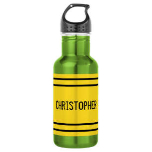 Bouteille D'eau Jaune et noir avec nom et rayures