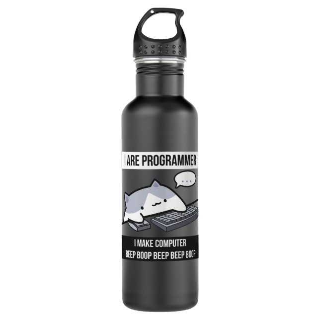 Bouteille D'eau Je suis programmeur (programmeur chat) (Devant)