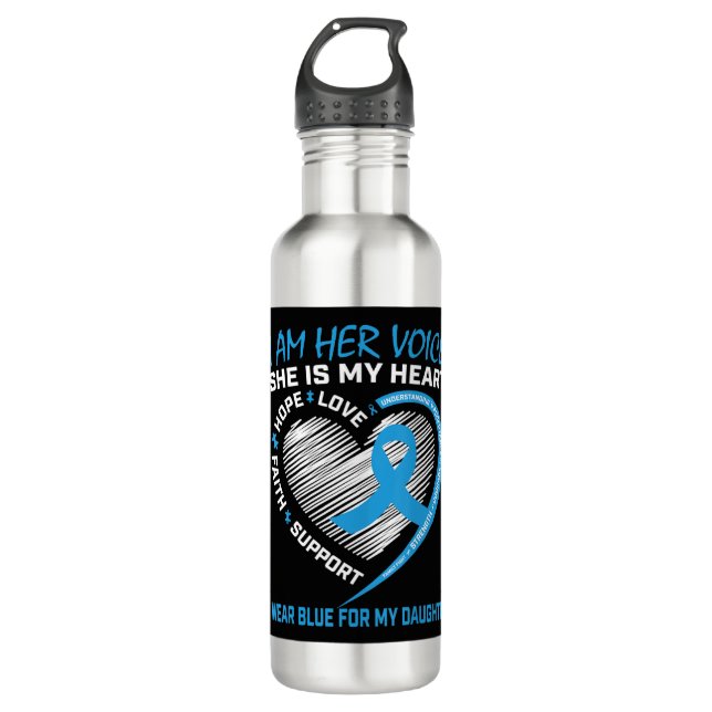 Bouteille D'eau Je suis sa voix elle est mon coeur Sensibilisation (Devant)