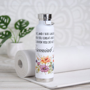 Bouteille D'eau Jérémie 33:3 Appel à moi Écriture Fleur sauvage