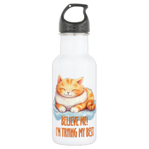 Bouteille D'eau J'essaie mon meilleur chat orange mou