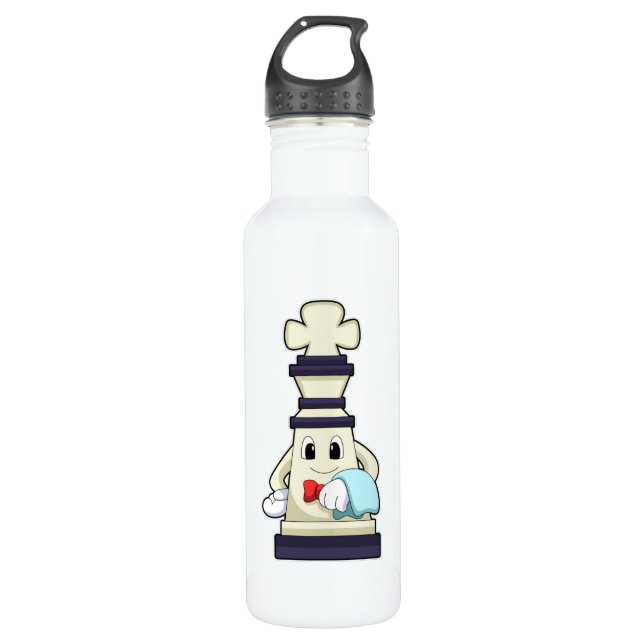 Bouteille D'eau Jeu d'échecs King comme serveur avec serviette (Devant)