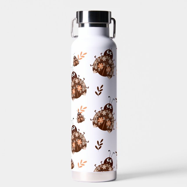 Bouteille D'eau Joli Brown et beige Ladybug et Motif de fleurs (Avant)