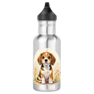 Bouteille D'eau Joli chiot Beagle tricolore noir, fauve et blanc