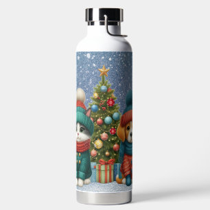 Bouteille D'eau Joli chiot de Noël & chaton