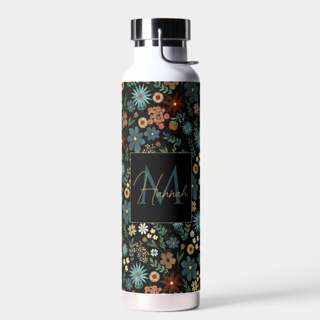 Bouteille D'eau Joli coloré noir floral (Gauche)