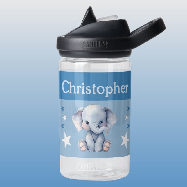 Bouteille D'eau Joli éléphant ajouter nom avec étoiles enfants ble (Créateur téléchargé)