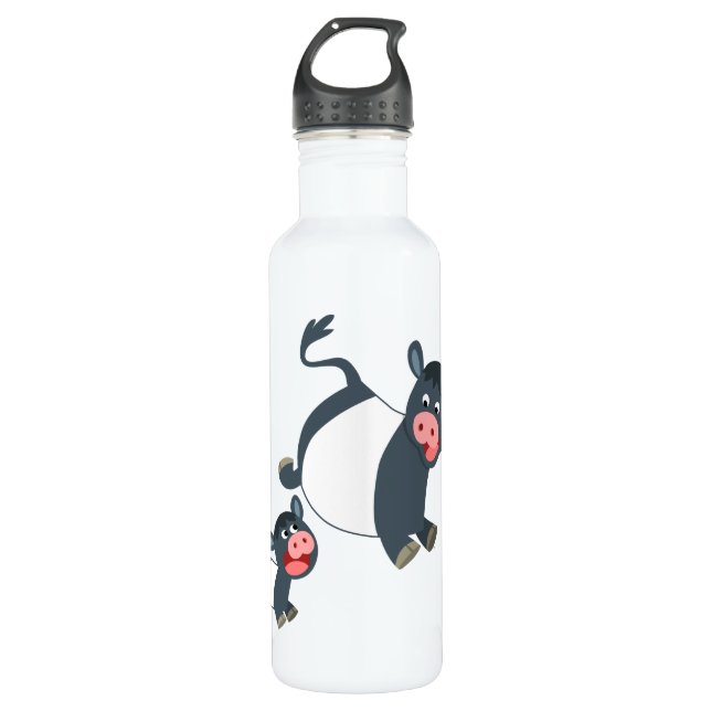 Bouteille D'eau Joli Jouer Cartoon Belted Galloway Cow et Calf (Devant)